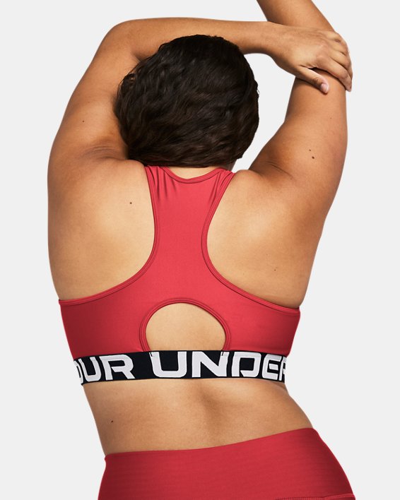 Women's HeatGear® Armour Mid Branded Sports Bra, Red, pdpMainDesktop image number 7